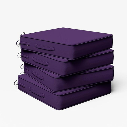 Outdoor Chair Cushion 24 x 24 x 5 Inches Patio Furniture Outdoor Waterproof Seat Cushion, Patio Chair Cushion with Handles and Ties, Square Dining Chair Cushion Set of 4, Purple