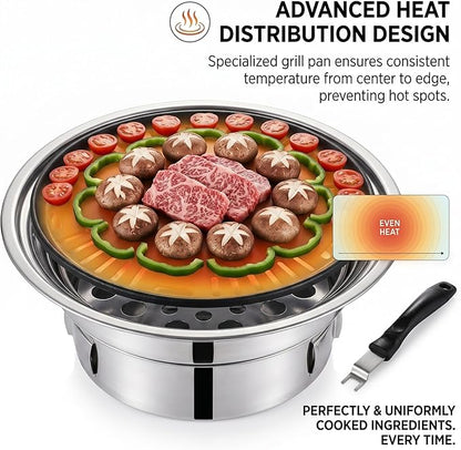 Korean BBQ Grill, Portable Charcoal Grills with Non-Stick Pan & Net, Small Indoor/Outdoor Charcoal (Korean Grill, Bbq)