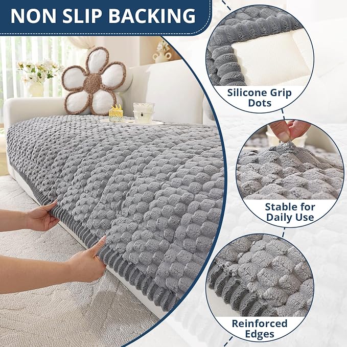 OstepDecor Couch Cover for Dogs, Washable Non Slip Sofa Cover for Pets | Soft Couch Covers for Sofa, Loveseat and Sectional, Furniture Protector Against Pet Hair & Dirt (27.6" x 86.6", Grey)