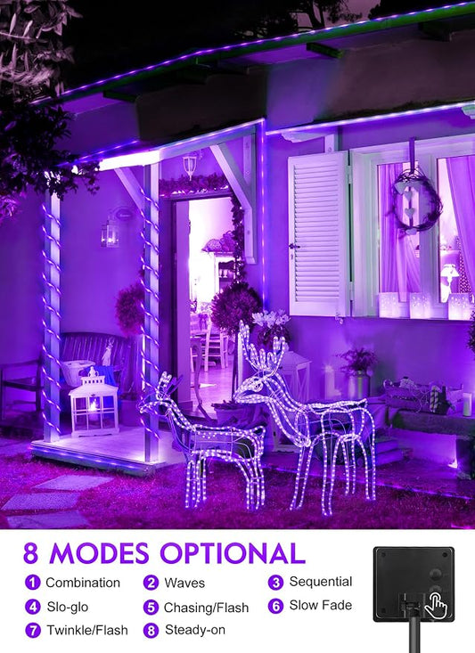 Brightown 39FT 100LED Halloween Solar Rope Lights, Purple | IP65 Solar Fairy Lights with 8 Lighting Modes, Halloween Decoration Outdoor for Party Garden Yard Holiday Tree Decoration