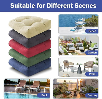 IPYNBAP Outdoor Chair Cushions Set of 4, Patio Chair Cushions with Ties, 19x19+5” Tufted Outdoor Seat Cushions, Waterproof Patio Furniture Cushions, Outdoor Dining Chair Pads, Beige