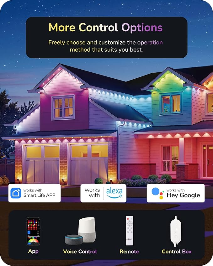 EDISHINE 150FT Cuttable Permanent Outdoor Lights Pro, 90 RGBIC Warm/White LED Eave Lights, 111+ Scene Modes House Lights Outdoor All Year, App/Voice/Remote, IP67 Waterproof for Party & Holiday Decor