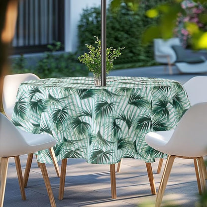 Lamberia 60" Round Patio Tablecloth with Umbrella Hole and Zipper, Waterproof Outdoor Table Cover for Patio, Backyard, BBQ, Picnic & Indoor Dining, Washable Polyester Circular Tablecloth