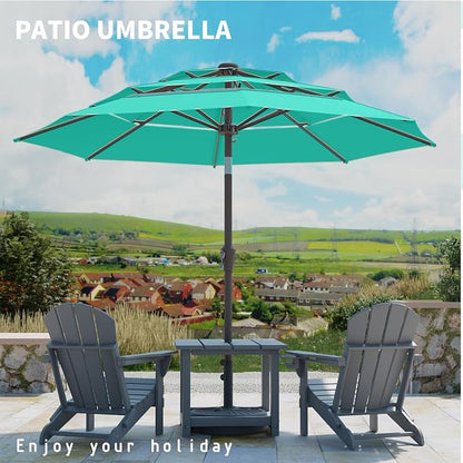 9FT 3 Tiers Patio Umbrella With Auto Tilt And Crank, Outdoor Table Market Umbrella with 8 Sturdy Ribs for Garden, Lawn, Deck, Backyard and Pool