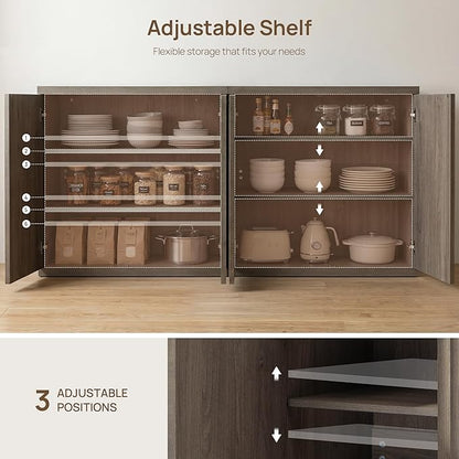 SICOTAS Buffet Cabinet with Storage Accent Sideboard Modern Credenza with Doors & Shelves Fluted Media Console Mid Century Coffee Bar Table for Living Room Kitchen Dining Room Hallway (2PCS)