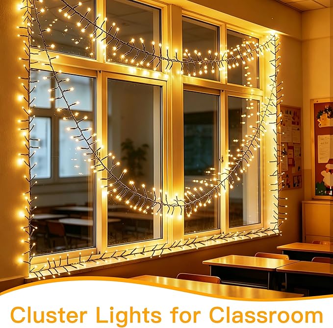 Ollny Cluster Christmas Lights 1000LED 49FT, Warm White Tree Lights 8 Modes Timer Remote, Waterproof String for Outdoor Indoor Outside Garland Xmas Decorations