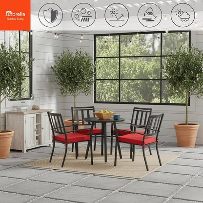 Indoor/Outdoor Chair Pads in Sunbrella Fabric – 17''x17'' Patio Seat Cushions with Foam Insert, Removable Reversible Cover & Ties for Patio Dining Chairs – Set of 2 or 4, Canvas Jockey Red