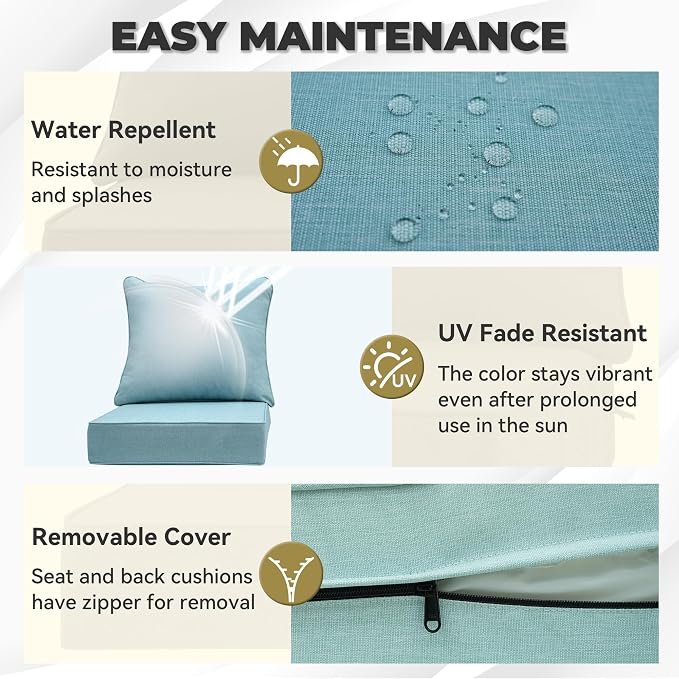 Deep Seat Patio Cushions Set 24 x 22 Inch,Olefin Fabric Outdoor Seat Cushion,Patio Furniture Cushions with Removable Cover,Rain-Proof and Fade Resistant Deep Seat Bottom & Back Cushion,1set