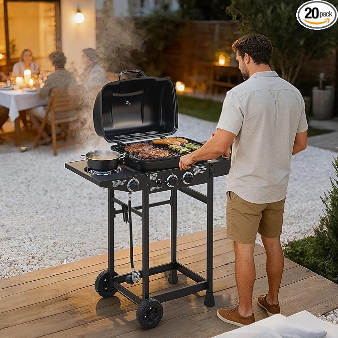 Outdoor Gas Grill with 6 Burners & Side Burner 59000 BTU Stainless Steel BBQ Grill Enamel-Coated Grates Side Tables for Backyard Patio Cooking Charcoal Grills & Smokers,A1
