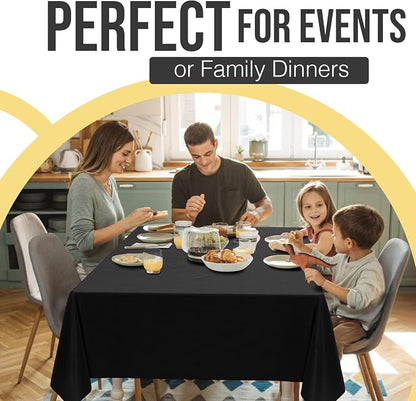 Exquisite 66% Thicker Premium Plastic Table Cloth Rectangle Table Cover 0.5 Mil 24 Pack Black Table Cloth 54 Inch x 108 Inch Disposable Tablecloth Won't Tear Easily Like Cheap Thin Brands