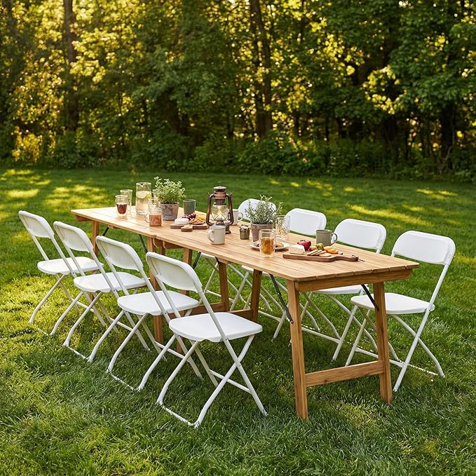 DUMOS Folding Chairs Sets of 4, 330lbs Plastic Stackable Portable Patio Dining Sets, Fold Up for Indoor Outdoor, Camping, Garden, Party, Meeting, White