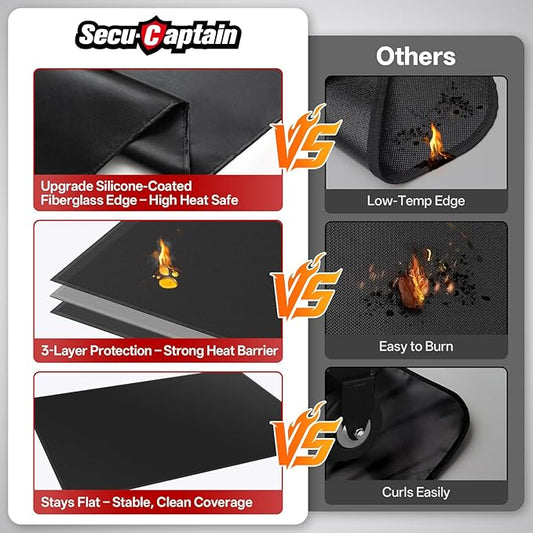SecuCaptain Under Grill Mat for Outdoor Grill - Large 65x40 Inches Mats Double-Sided Fireproof Pad for Indoor Fireplace Fire Pit Heat Resistant Waterproof BBQ Floor Protector for Patio and Deck