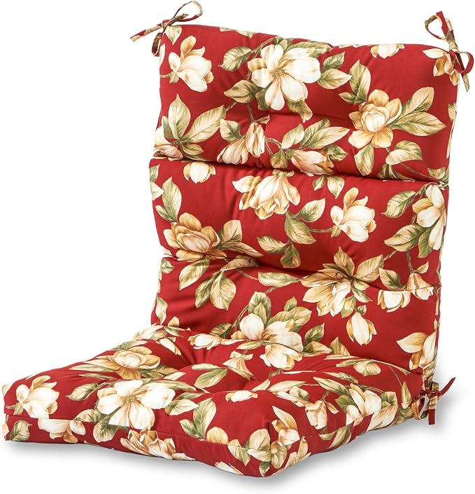 Outdoor Tufted High-Back Chair Cushions, One-Piece Hinged Seat and Back Design, Reversible with 4 Ties, Durable Polyester Fabric, Recycled Fiber Fill - Single, Roma Floral