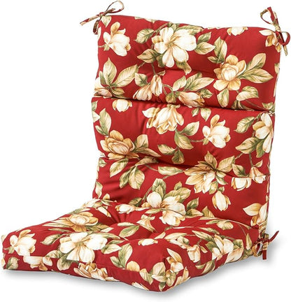 Outdoor Tufted High-Back Chair Cushions, One-Piece Hinged Seat and Back Design, Reversible with 4 Ties, Durable Polyester Fabric, Recycled Fiber Fill - Single, Roma Floral