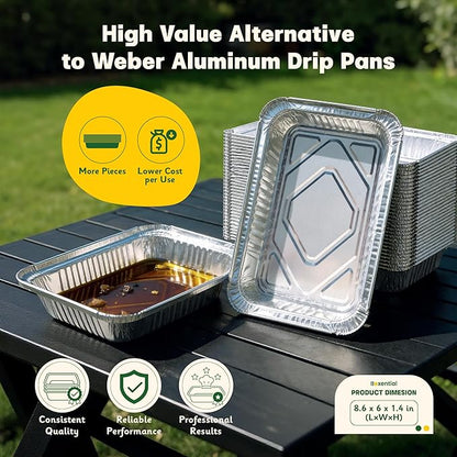 25 Pack 8.6" x 6" Grill Drip Pans Compatible with Weber Q, Spirit & Genesis Series – Aluminum Grease Tray Liners for Weber Grill Drip Tray, Grease Catcher Replacement, Disposable Foil Pans