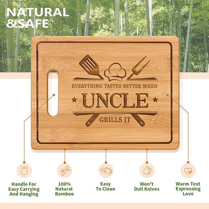 Uncle Gifts, 11x8.5inch Engraved Bamboo Cutting Board, Fathers Day Christmas Birthday Gifts for Uncle from Niece Nephew