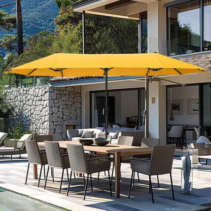 GREEN PARTY 13 ft Outdoor Patio Umbrella, Large Rectangular Table Umbrellas | Double-Sided, UV & Fade Resistant Canopy for Deck Poolside Garden Backyard, Market Umbrella with Crank & 1.5" Pole, Yellow