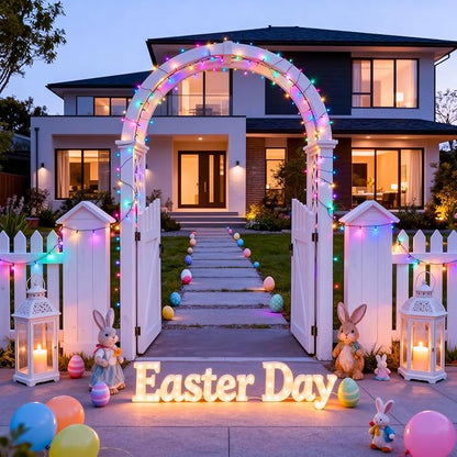 4 Pack Easter Lights Battery Operated, 50 LEDs 16.5ft Pastel String Lights Indoor Outdoor Waterproof, Green Wire Battery Powered Twinkle Lights for Tree Wreath Christmas Easter Decorations