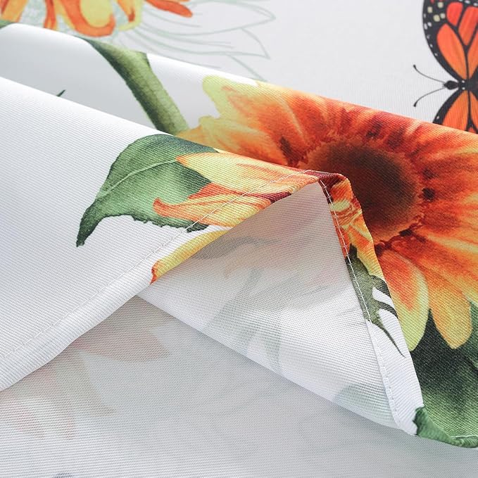 SASTYBALE Sunflower Tablecloth, White, 60x120 Inch Rectangle | Polyester, Spill-Proof, Dust-Proof, Wrinkle-Free, Spring Summer Garden Parties