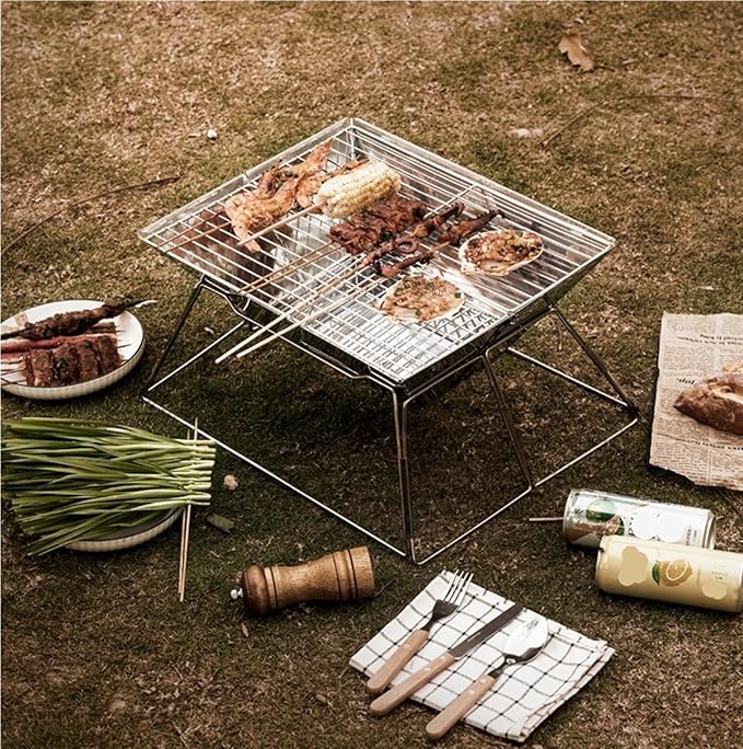 Charcoal Grills Outdoor Stainless Steel Electroplated Barbecue Grill Camping Home Multifunctional Portable Folding Barbecue Grill Barbecue Grill for Garden Outdoor Cooking ( Color : A , Size : 42*32*2