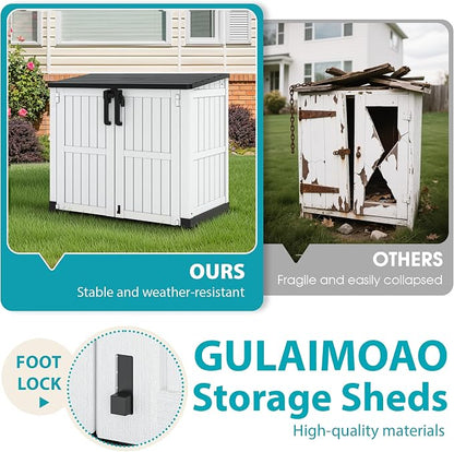 Outdoor Horizontal Resin Storage Box 36 Cu Ft with Lockable Doors, Portable Outdoor Storage Shed -Waterproof Outdoor Storage Cabinet for Garden