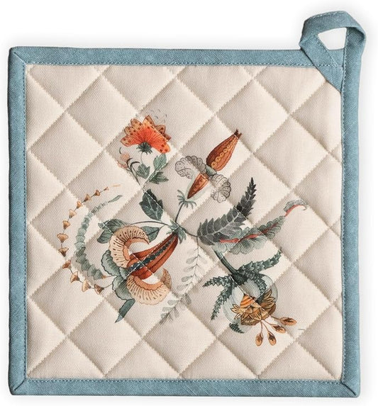 Maison d' Hermine Pot Holders 100% Cotton Potholders (8" x 8", Pack of 1) | Heat Resistant Hot Pads with Loop BBQ Cooking Baking Hotel Kitchen Handling Hot Pans Thanksgiving Christmas - Dalida