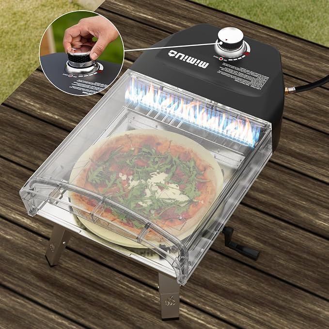 Mimiuo Manual-Rotate Gas Pizza Oven Outdoor – 60 Sec Bake, w/Stone & Peel