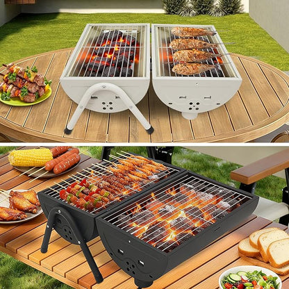 Portable Charcoal Grill,17 In Tabletop Charcoal Grill With 2 Baking Nets + Wooden Handle, Double-Sided Grilling, Bbq Charcoal Grills For Outdoor Cooking Camping, Picnics, Backyard. (Black)