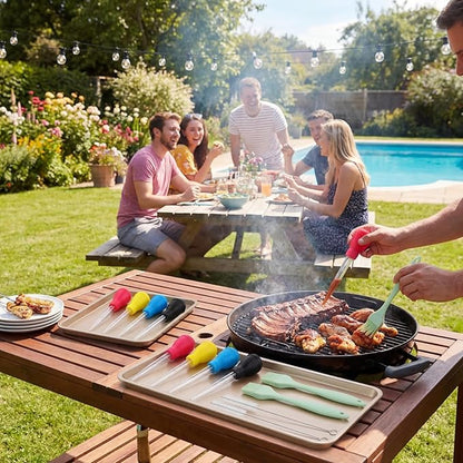 Boao 7 Pcs Large Turkey Baster Cooking Set, Includes 4 Nylon Heat-Resistant Meat Baster, 1 Silicone Basting Brush and 2 Cleaning Brush for Camping Picnic BBQ Grill Baking Kitchen, Multicolor