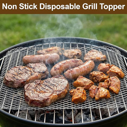 10 Pack Disposable Grill Topper, 16x12 Inch Non-Stick Aluminum BBQ Grills Mat, Disposable Mesh Grill Mat for Outdoor Cooking, Ideal for Vegetables, Seafood, Small Meats