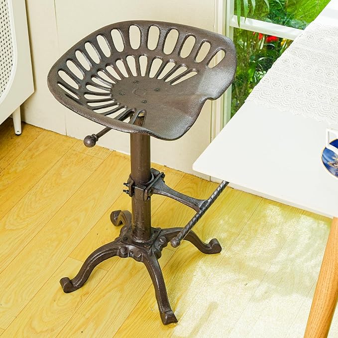 Sungmor 26-32 Inch Adjustable Cast Iron Swivel Bar Stool - Antique Brown | Vintage Industrial Barstool with Ergonomic Seat & Footrest for Home Bar Bistro Counter Height Dining Decor Accent