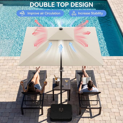 10x10FT Cantilever Outdoor Patio Umbrellas，Double Top Large Square Umbrella Heavy Duty 360°Rotation Offset Outdoor Sun Shade Umbrella for Garden Deck Pool Backyard Patio, Beige