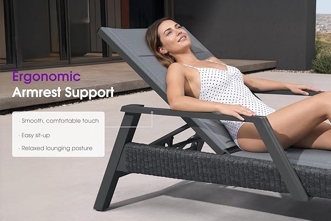 PURPLE LEAF Outdoor Chaise Lounge 2 Pieces Patio Recliner Sunbathing Tanning Chair for Poolside Balcony with Armrests Backyard Moon Basalt