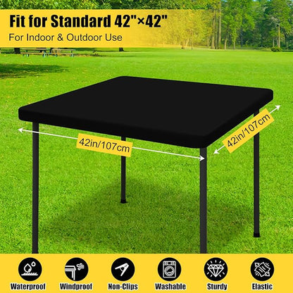 Smiry Rectangle Tablecloth, Elastic Fitted Flannel Backed Vinyl Tablecloths for 3ft Folding Tables, Waterproof Wipeable Table Covers for Indoor, Outdoor, Camping and Picnic (Black, 42"x42")