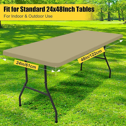 Smiry Rectangle Picnic Table Cloth, Waterproof Elastic Fitted Tablecloths for 4 Foot Tables, Washable Polyester Table Cover for Camping, Indoor and Outdoor (Taupe, 24"x48")