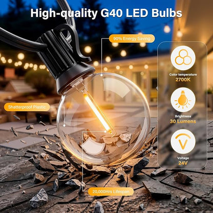50FT Outdoor String Lights with Remote, Waterproof Connectable Dimmable G40 Patio Lights with 20+1 Shatterproof Edison LED Bulbs Plug in, Hanging Light for Outside Backyard Deck Garage Decor