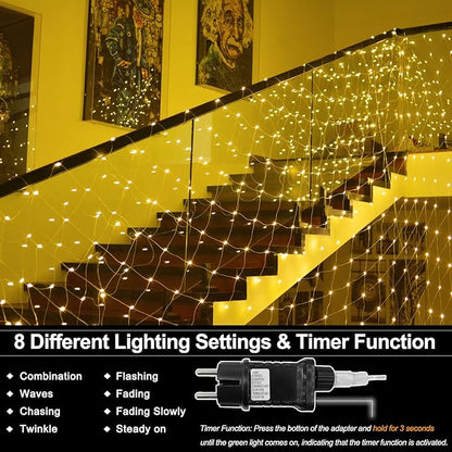 echosari 20Ft x 13Ft Net Lights Outdoor Mesh Lights Plug in with Remote, 720 LED Christmas Net Light IP68 Fully Waterproof for Party Garden Backyard Wall Bush Decor (Warm White)