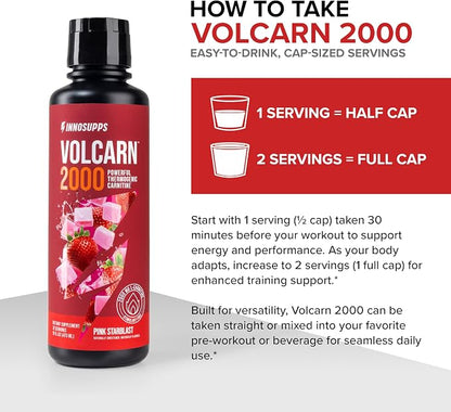 Volcarn 2000 L-Carnitine Liquid Energy, Pink Starblast, 32 Servings | Energy booster and ATP supplement with GBEEC; Enhances focus; Caffeine-free, no artificial sweeteners