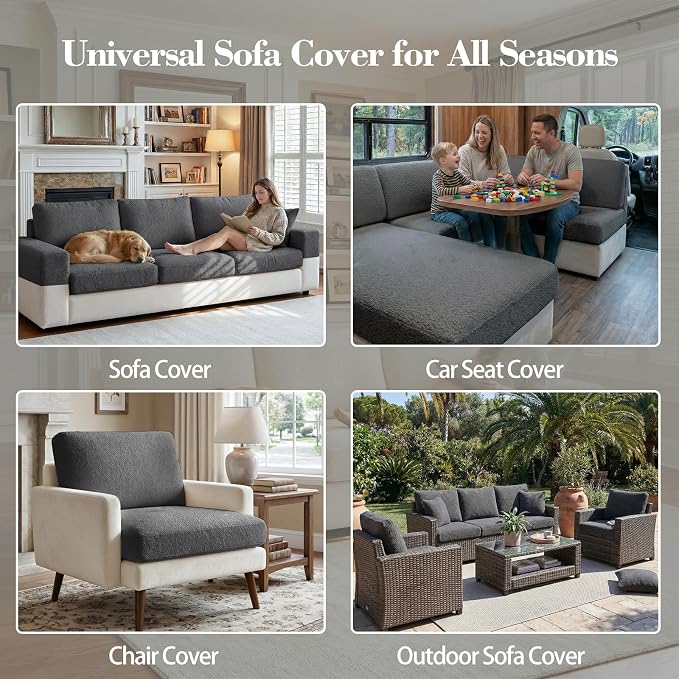 OHSIO Couch Cushion Covers for Sectional Sofa, Stretch Soft Sofa Slipcovers Washable Wear-Resistant Universal Furniture Protector for Living Room(1 Piece Chaise Cover, Dark Gray)
