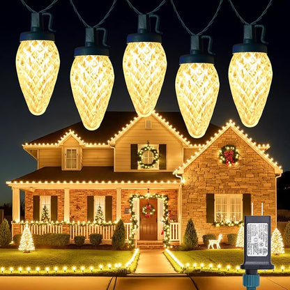 Minetom 100 LED C9 LED Christmas Lights Outdoor, 66FT Lighted Length Plug-in Waterproof C9 String Lights with Timer & Memory Function, 8 Modes, Connectable, for Tree Home Yard Party Indoor, Warm White
