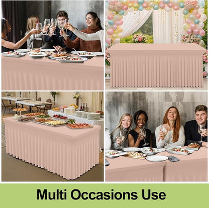 Smiry 2 Pack Spandex Elastic Fitted Table Cloth Skirt for 6FT Table | Stretch Washable Table Cloth, Banquet Table Cover for Wedding, Party, Indoor & Trade Shows, (Nude, 72Lx30Wx30H)