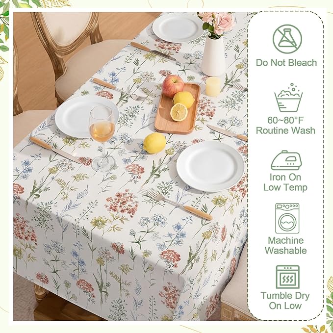 7 Pcs Wildflower Tablecloth and Chair Covers Set 60 x 84 Inch Summer Rectangle Washable Table Cover and Stretchable Seat Slipcovers for Home Dining Room Camping Wedding Party