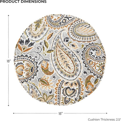 Set of 2 Outdoor 18 inch Round Patio Dining Chair Pads – Comfortable Fiber-Filled Seat Cushions with Ties, Reversible Polyester Fabric - Arctic Paisley