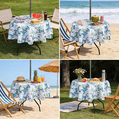 SUQ I OME Outdoor Tablecloth, Green Butterfly, 60'' Round with Zipper | Umbrella Hole with Zipper, Zippered Design, For Backyard Circular Table, For BBQs/Picnic