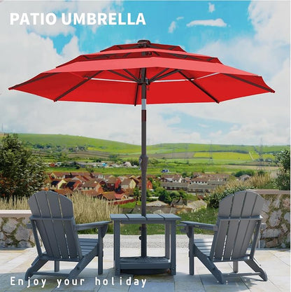 9FT 3 Tiers Patio Umbrella With Auto Tilt And Crank, Outdoor Table Market Umbrella with 8 Sturdy Ribs for Garden, Lawn, Deck, Backyard and Pool