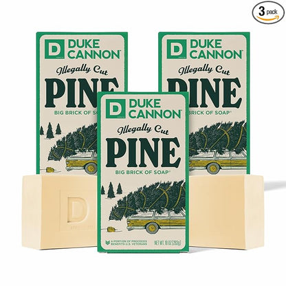 Duke Cannon Supply Co. Big Brick of Soap Bar for Men Holiday Edition - Illegally Cut Pine (Fresh Split Pine Scent), 10 oz. (3 Pack)