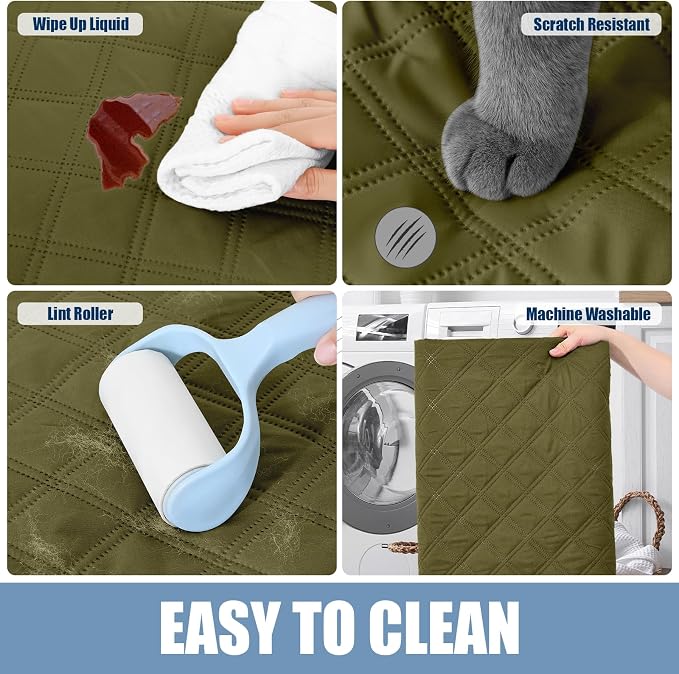 Smiry Waterproof Reversible Pet Couch Covers for Dogs | Pet Friendly, Soft Fabric, Washable Sofa Furniture Protector for Dogs Cat Kids, Checkered (30"x70", Green/Navy)