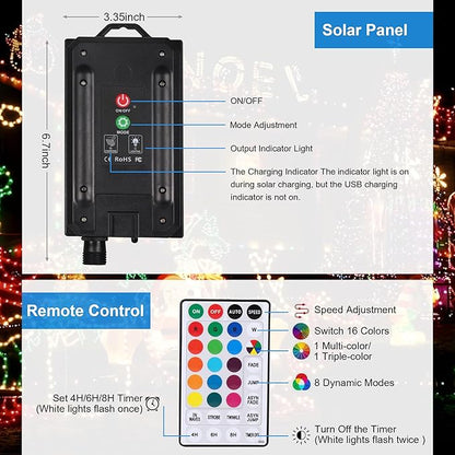XEWEA Solar String Lights Outdoor, 40Ft 16 Colors 100 LED String Lights with 20 Modes Remote, Waterproof Solar Powered Lights for Garden Fence Paito Home Christmas Decorations
