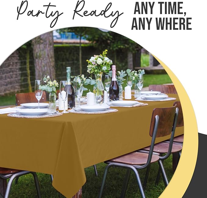 Exquisite 66% Thicker Premium Plastic Table Cloth Rectangle Table Cover 0.5 Mil 24 Pack Gold Table Cloth 54 Inch x 108 Inch Disposable Tablecloth Won't Tear Easily Like Cheap Thin Brands