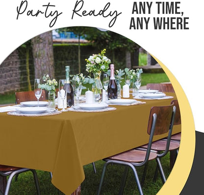 Exquisite 66% Thicker Premium Plastic Table Cloth Rectangle Table Cover 0.5 Mil 24 Pack Gold Table Cloth 54 Inch x 108 Inch Disposable Tablecloth Won't Tear Easily Like Cheap Thin Brands